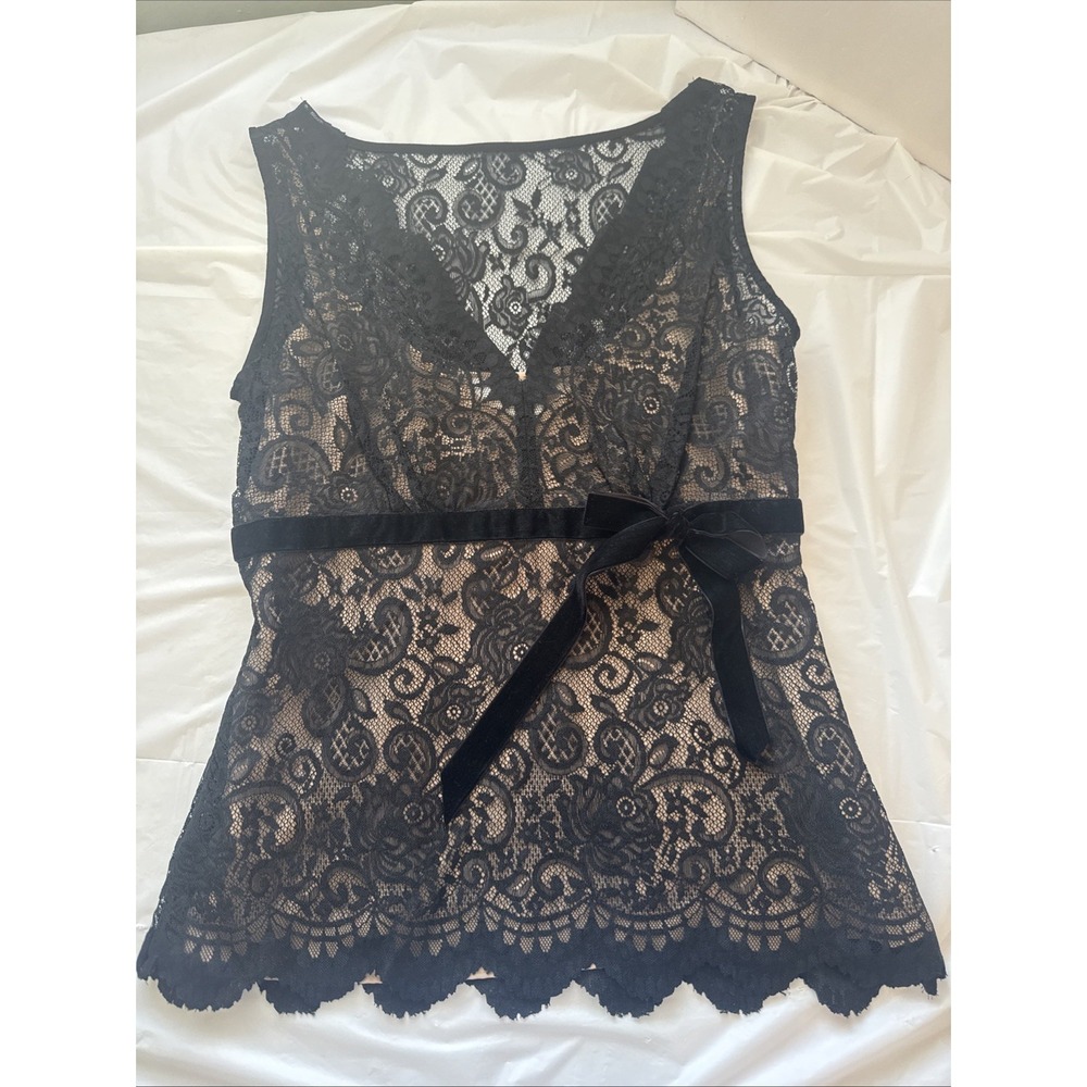 Vintage Y2K Ann Taylor LOFT Black Lace Peplum Tank Top Coquette Size 2 NWOT